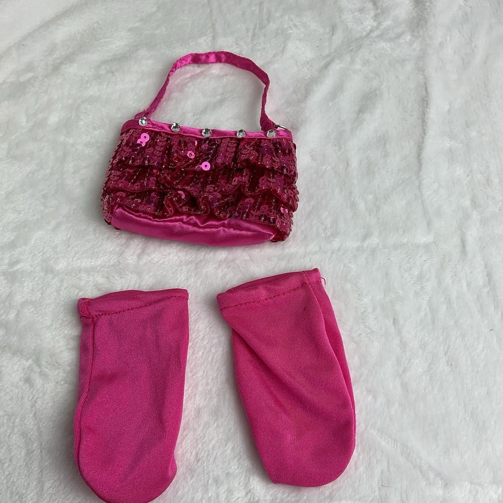 Build A Bear Pink Satin Gloves And Sequin‎ Purse Accessories BAB